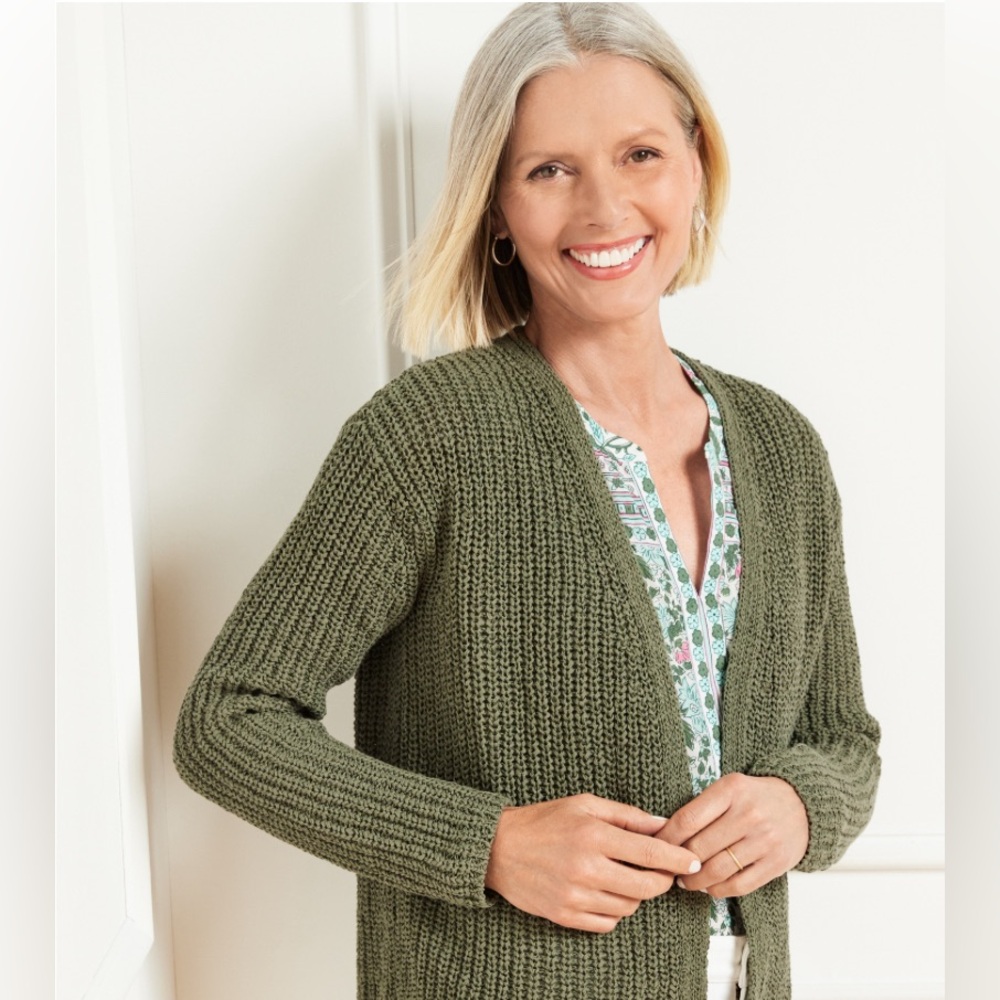 Talbots Shaker Stitch Open Front Cardigan Sweater